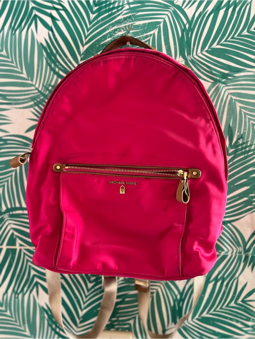 Michael Kors Kelsey Vibrant Fuchsia Nylon Backpack with Gold Hardware Guc